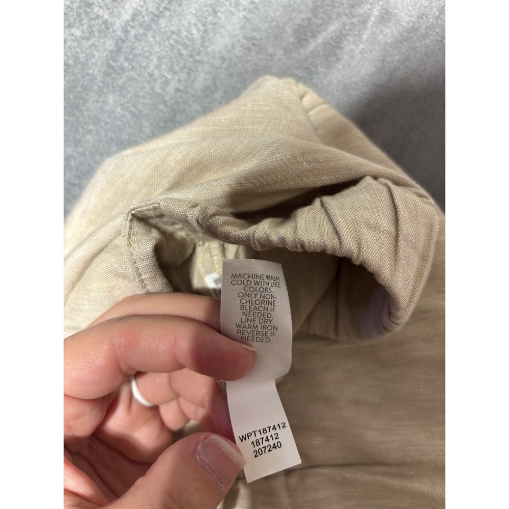 J Jill Womens Medium Petite Beige Linen Blend Stretch Button Hem Crop Pull Pants - Picture 10 of 13